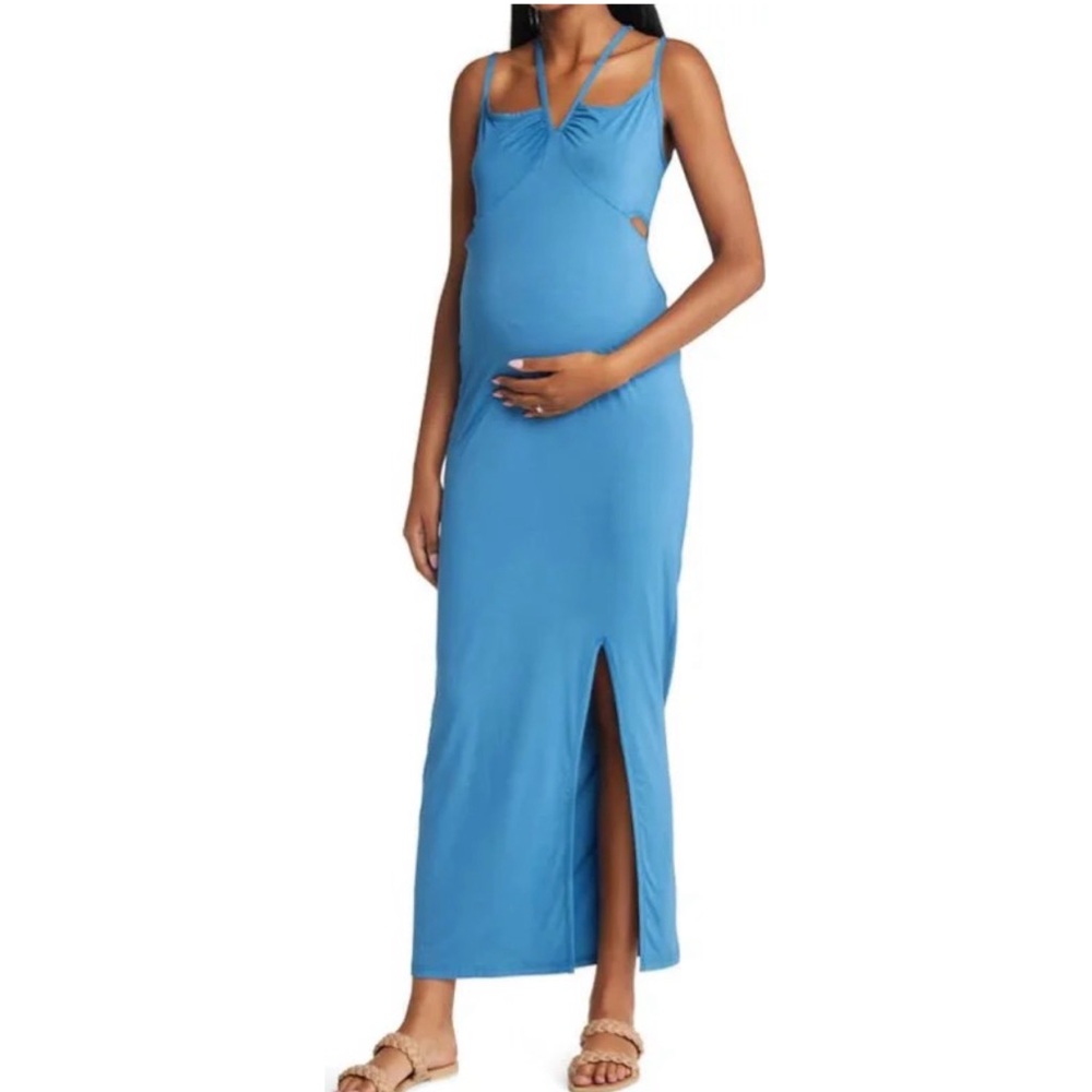 New Emilia George Maternity The Bella Cutout Midi Dress in Blue Size Small